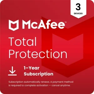McAfee Total Protection Antivirus & Internet Security Software (Windows, macOS, Android, iOS, ChromeOS) 2025 - 3 Devices - 1-Year Subscription with Auto-Renewal (Digital Download)