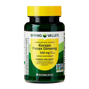 Spring Valley Standardized Extract Korean Panax Ginseng Dietary Supplement Vegetarian Capsules for General Wellness